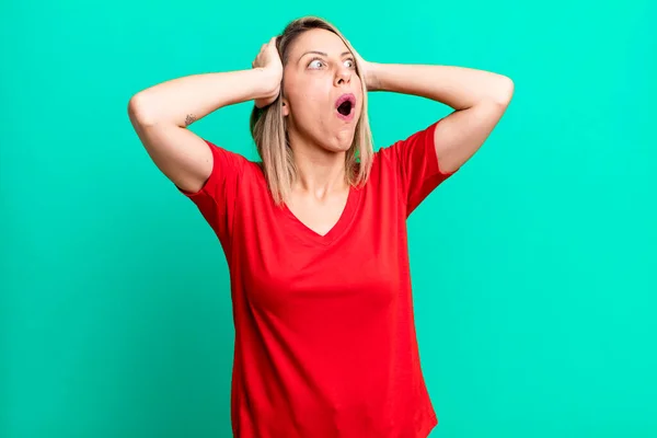 Blonde Adult Woman Open Mouth Looking Horrified Shocked Because Terrible — Stockfoto