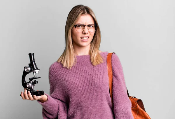 Young Pretty Woman Feeling Puzzled Confused Science University Student — Stock Photo, Image