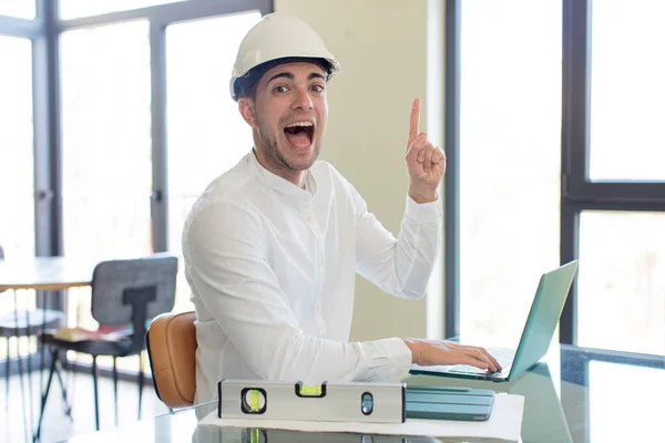 Young Handsome Man Feeling Happy Excited Genius Realizing Idea Architect — Stock Photo, Image