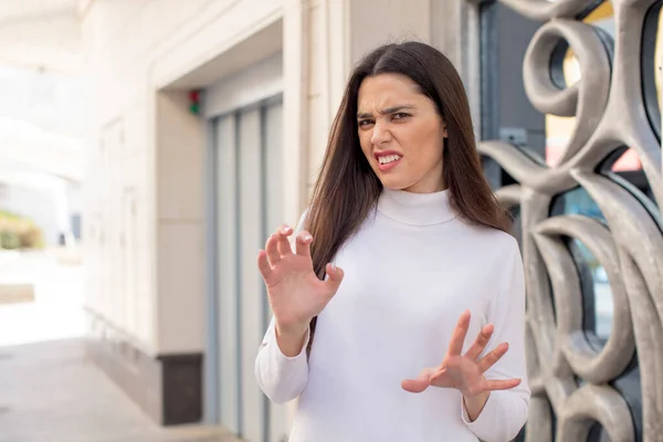 Pretty Young Adult Woman Feeling Disgusted Irritated Sticking Tongue Out — Stock Photo, Image