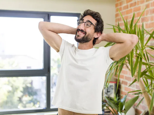 Young Adult Crazy Man Expressive Pose Modern House Interior — Stock Photo, Image