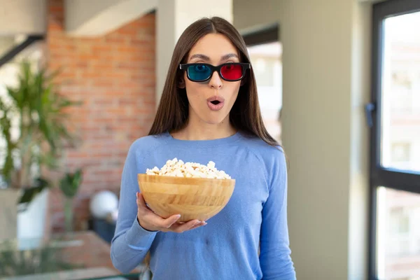 Sentir Extrêmement Choqué Surpris Popcorns Concept Film — Photo