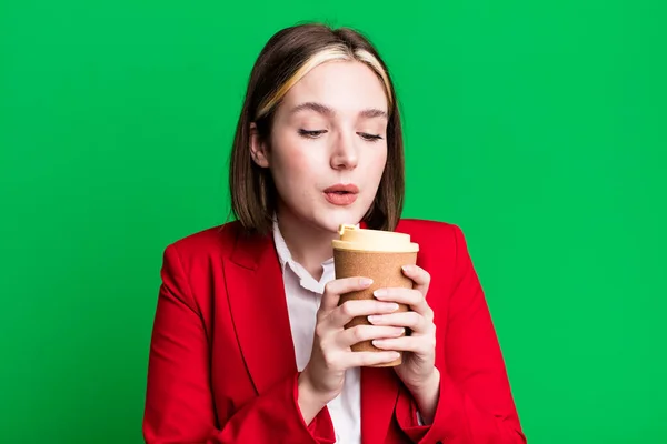 Young Pretty Businesswoman Take Away Coffee — Fotografia de Stock