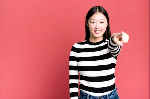 Pretty Asian Woman Pointing Camera Choosing You — Stock Photo, Image