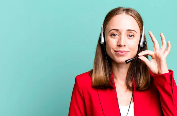 Pretty Blonde Woman Telemarketer Concept — Stock Photo, Image
