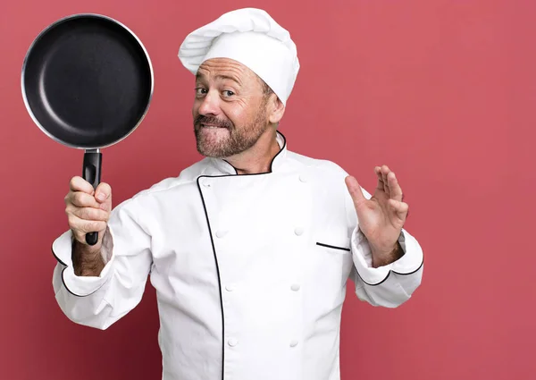 Middle Age Man Chef Concept Fry Pan Sport Coach Concept — Stock Photo, Image