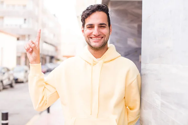Young Hispanic Man Feeling Happy Excited Genius Realizing Idea Cheerfully — Stock Photo, Image