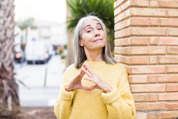 Senior Retired Pretty White Hair Woman Scheming Conspiring Thinking Devious — Stock Photo, Image