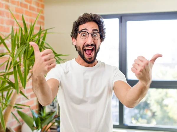 Young Adult Crazy Man Expressive Pose Modern House Interior — Stockfoto