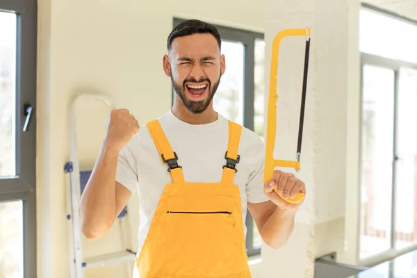 Arab Handsome Man Arab Man Looking Angry Annoyed Frustrated Handyman — Stock Photo, Image