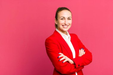 young pretty businesswoman wearing red blazer
