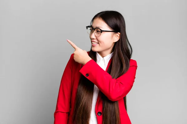 Young Adult Pretty Asian Businesswoman Wearing Red Blazer Glasses — Stock Photo, Image