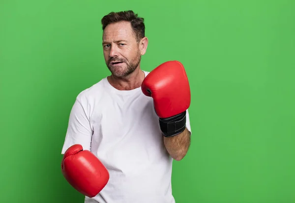 Middle Age Man Boxer Boxing Gloves — Stock Photo, Image