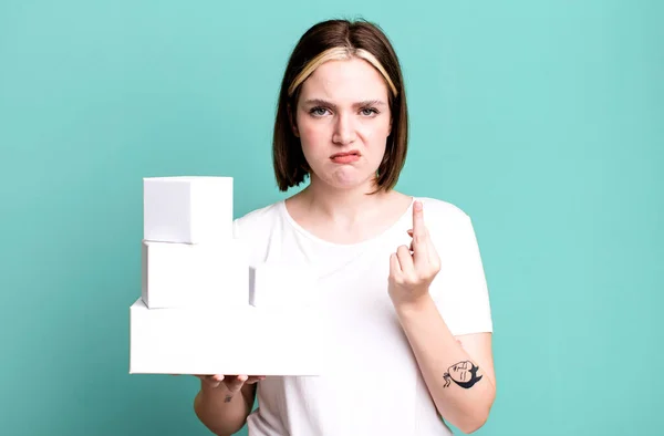 Young Pretty Woman Feeling Angry Annoyed Rebellious Aggressive White Blank — Stock Photo, Image