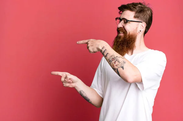 Long Beard Red Hair Cool Man Wearing Simple Shirt Copy — Stock Photo, Image