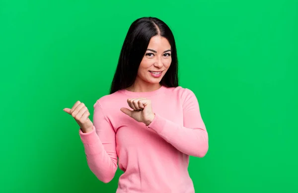 Hispanic Pretty Woman Smiling Looking Happy Gesturing Victory Peace Business — Stock Photo, Image