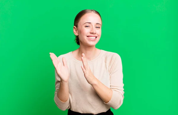 Feeling Happy Successful Smiling Clapping Hands Saying Congratulations Applause — Stock Photo, Image