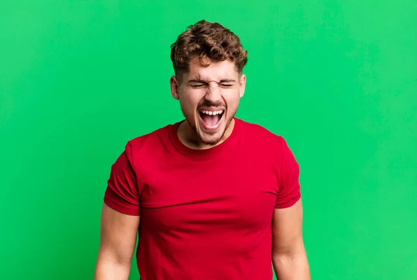 Young Adult Caucasian Man Shouting Aggressively Looking Very Angry Frustrated — Stok fotoğraf