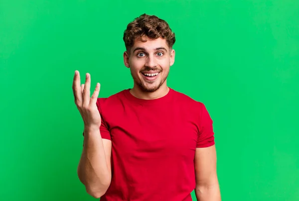 Young Adult Caucasian Man Feeling Happy Surprised Cheerful Smiling Positive — Stockfoto