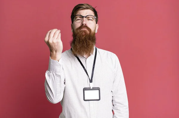 Barbe Longue Homme Faisant Capice Geste Argent Vous Disant Payer — Photo