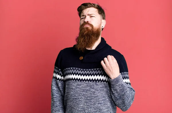 Long Beard Red Hair Man Looking Arrogant Successful Positive Proud — Stock Photo, Image