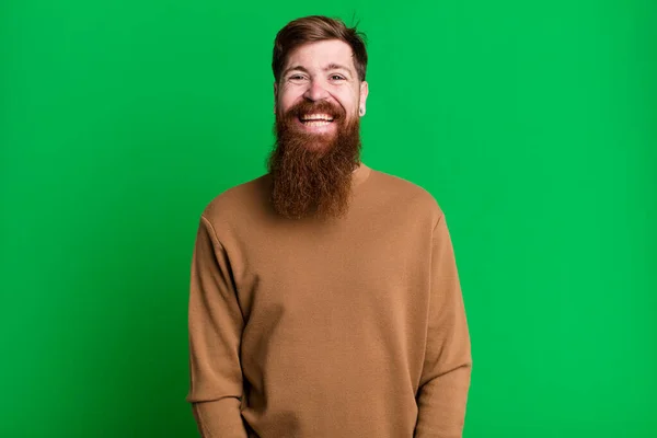 Довга Борода Руде Волосся Чоловік Виглядає Щасливим Приємно Здивованим — стокове фото