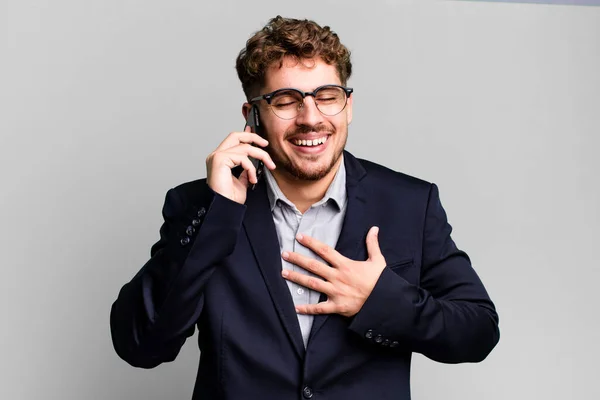 Young Adult Caucasian Businessman Smartphone —  Fotos de Stock