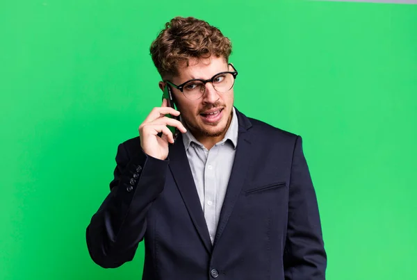 Young Adult Caucasian Businessman Smartphone — Stockfoto