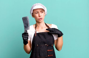 Stresli, endişeli, yorgun ve hayal kırıklığına uğramış hissediyorum. Kasap konsepti