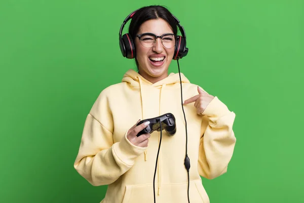 Feeling Happy Pointing Self Excited Gamer Concept — Stock Photo, Image