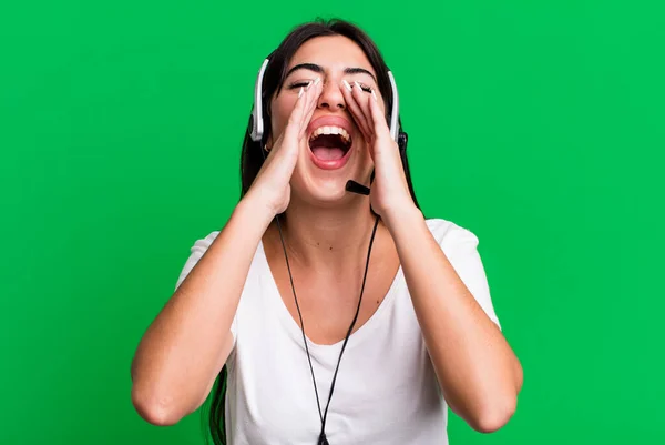 Feeling Happy Giving Big Shout Out Hands Next Mouth Telemarketer — Stock Photo, Image