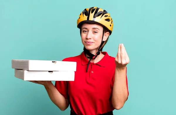 Pizza Delivery Pretty Blonde Woman — Stok fotoğraf