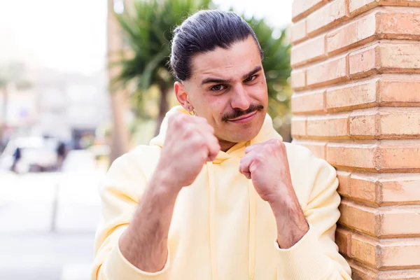 Young Cool Man Looking Confident Angry Strong Aggressive Fists Ready — Stockfoto