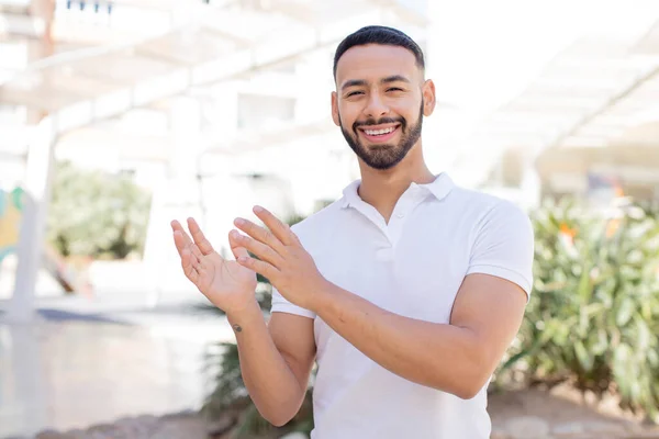 Young Handsome Man Feeling Happy Successful Smiling Clapping Hands Saying — Stock Photo, Image