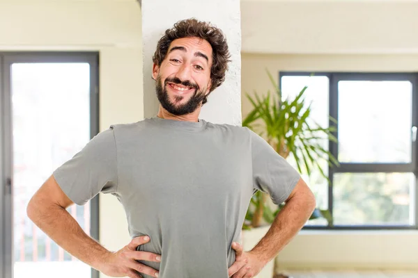 Young Adult Crazy Man Expressive Pose Modern House Interior — kuvapankkivalokuva