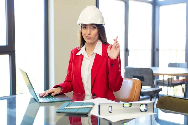 Crossing Fingers Hoping Good Luck Architect Concept — Stock Photo, Image