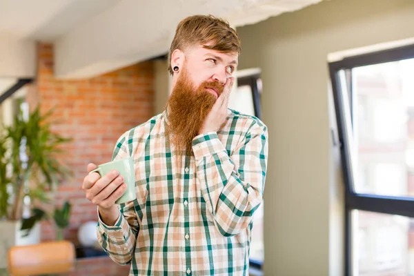 Red Hair Man Red Hair Man Feeling Bored Frustrated Sleepy — Stock Photo, Image