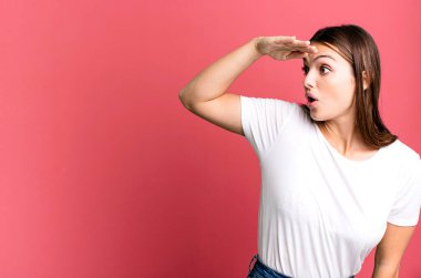 young pretty woman with a copy space to the side