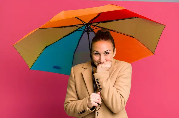 Young Pretty Woman Holding Umbrella — Stock Photo, Image