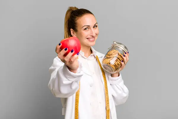 Young Pretty Woman Apple Cookies Diet Concept — Stock Fotó