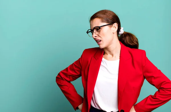 Young Adult Pretty Businesswoman Red Blazer Copy Space — Photo