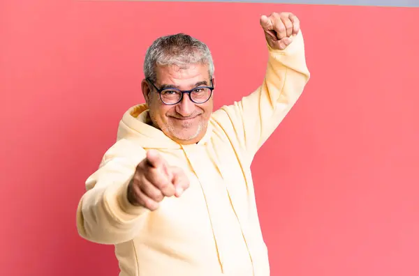 Middle Age Senior Man Feeling Happy Confident Pointing Camera Both — Stock Photo, Image