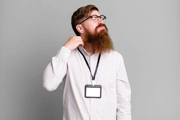 Long Beard Man Feeling Stressed Anxious Tired Frustrated Vip Badge — Stock Photo, Image