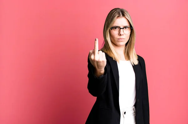 Young Pretty Woman Feeling Angry Annoyed Rebellious Aggressive Business Concept — Stock Photo, Image