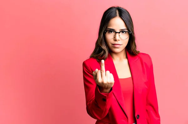 Hispanic Pretty Woman Feeling Angry Annoyed Rebellious Aggressive Businesswoman Concept — Stock Photo, Image