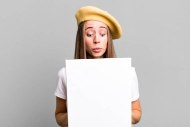 prety caucasian woman with a copy space. painter artist concept