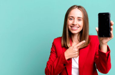 pretty caucasian businesswoman using a smartphone