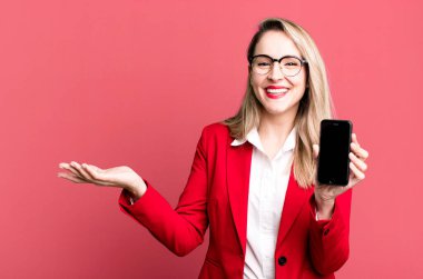 pretty caucasian businesswoman using a smartphone