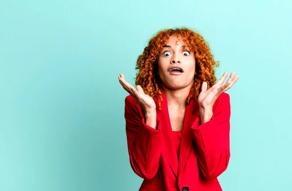 Red Hair Pretty Woman Looking Desperate Frustrated Stressed Businesswoman Concept — Stock Photo, Image