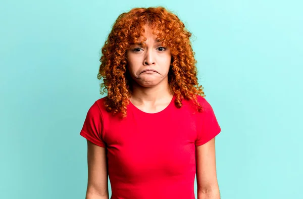 Redhair Pretty Woman Feeling Sad Stressed Upset Because Bad Surprise — Stock Photo, Image